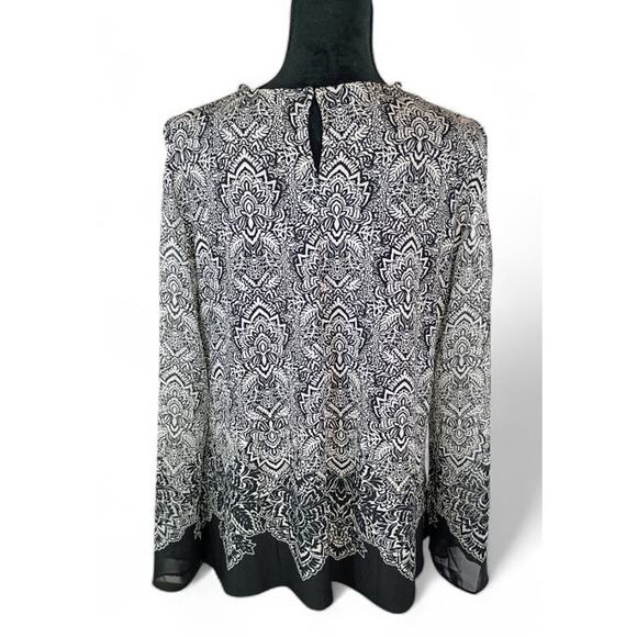 CATO'S Women's Beaded Blouse XL Polyester Spandex Black Cream Boho - Picture 3 of 7